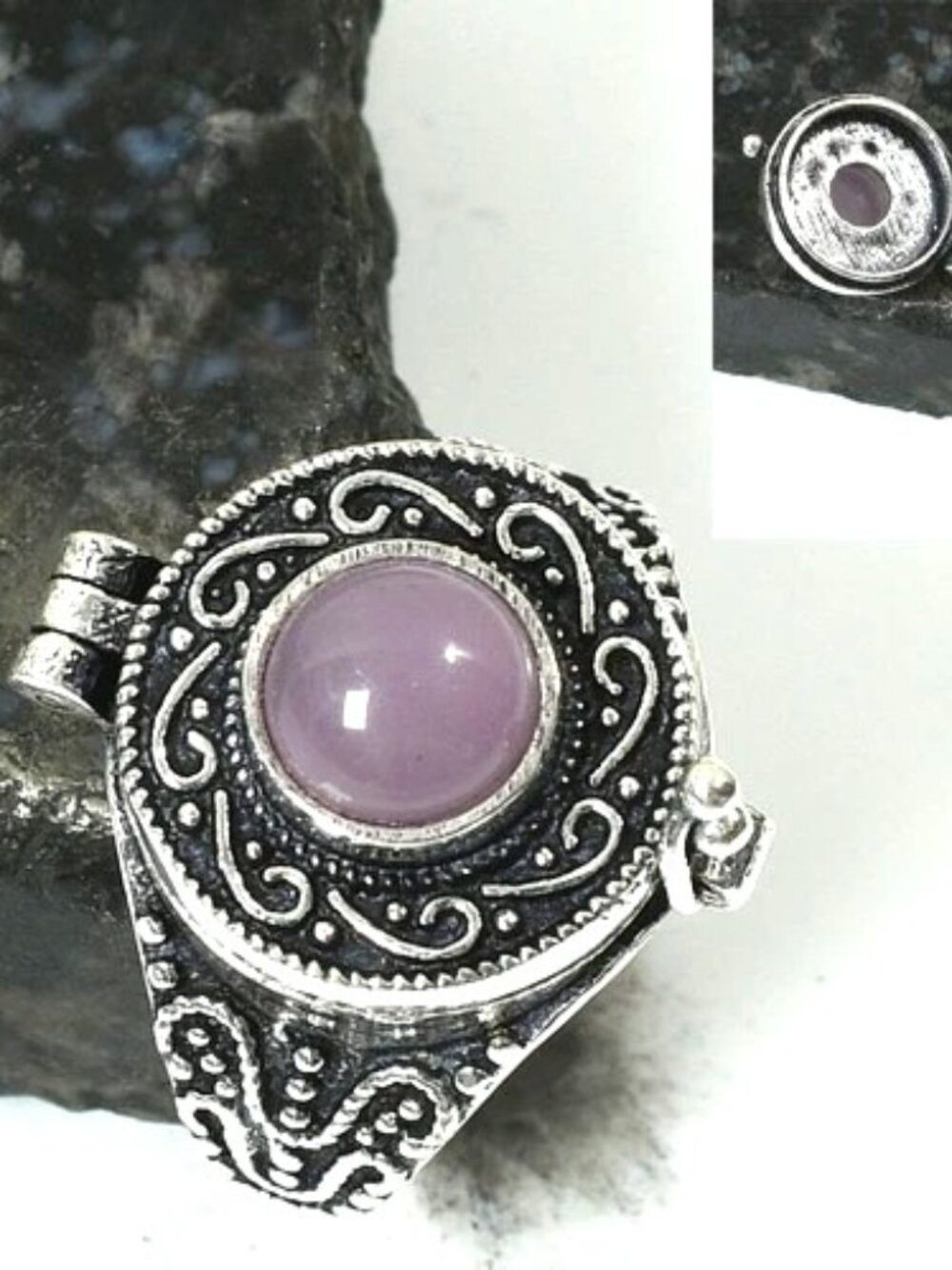 Poison Box Ring Rose Chalcedony Gemstone Sterling Silver Ring  Size-6.5